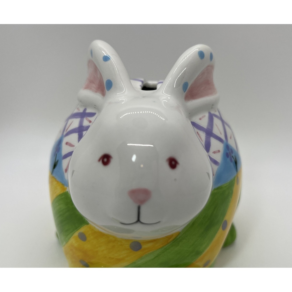 Ganz Ceramic Bunny Bank Easter Rabbit Coin Bank Hand Painted Pastel Spring Decor - Picture 8 of 9